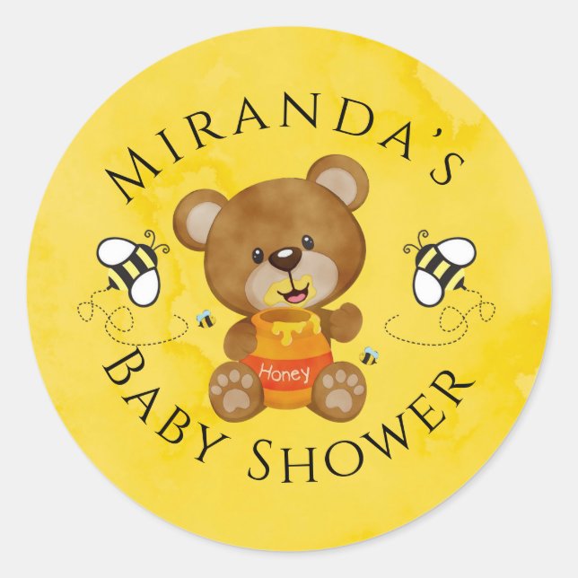 Cute Teddy Bear Honey Bumblebee Baby Shower  Classic Round Sticker (Front)