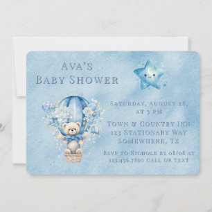 Cute Teddy Bear Hot Air Balloon Boy Baby Shower Invitation
