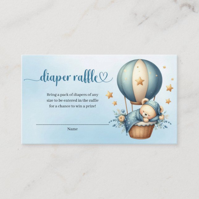 Cute teddy bear hot air balloon diaper raffle card (Front)