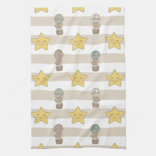 Cute Teddy Bear Hot Air Balloon Neutral Pattern 1 Kitchen Towel