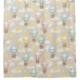 Cute Teddy Bear Hot Air Balloon Neutral Pattern 2