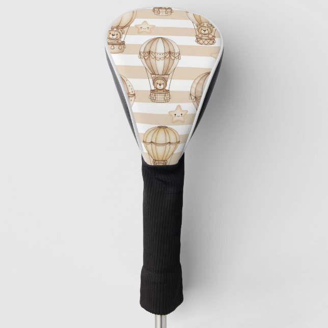 Cute Teddy Bear Hot Air Balloon Neutral Pattern 2 Golf Head Cover (Front)