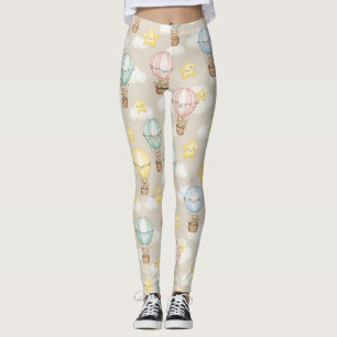 Cute Teddy Bear Hot Air Balloon Neutral Pattern 2 Leggings