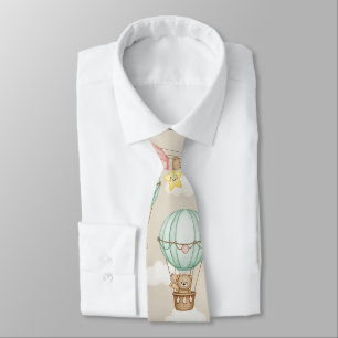 Cute Teddy Bear Hot Air Balloon Neutral Pattern 2 Tie