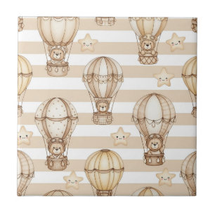 Cute Teddy Bear Hot Air Balloon Neutral Pattern 2 Tile