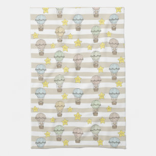 Cute Teddy Bear Hot Air Balloon Neutral Pattern 3 Kitchen Towel