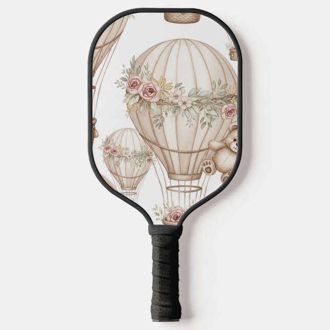 Cute Teddy Bear Hot Air Balloon Neutral Pattern 3 Pickleball Paddle (Front)