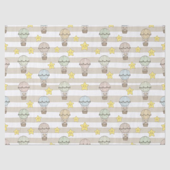 Cute Teddy Bear Hot Air Balloon Neutral Pattern 3 Tissue Paper (Front)
