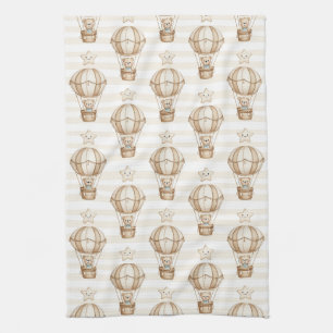 Cute Teddy Bear Hot Air Balloon Neutral Pattern 4 Kitchen Towel