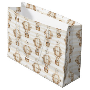 Cute Teddy Bear Hot Air Balloon Neutral Pattern 4 Large Gift Bag