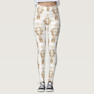 Cute Teddy Bear Hot Air Balloon Neutral Pattern 4 Leggings