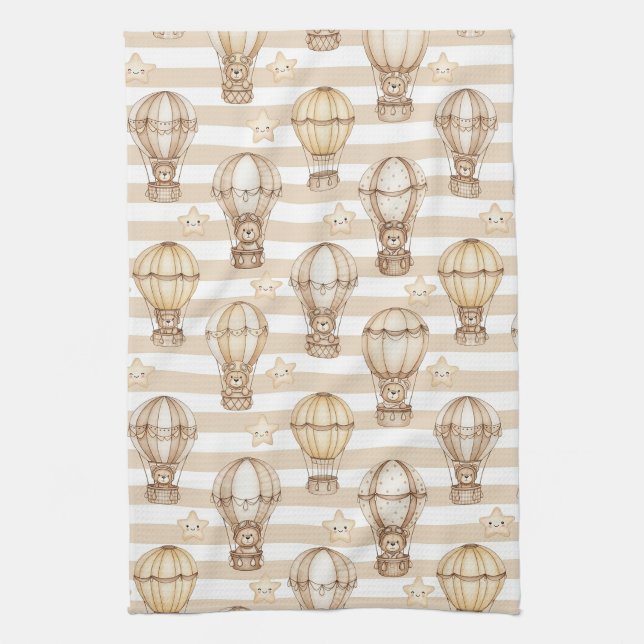 Cute Teddy Bear Hot Air Balloon Neutral Pattern 5 Kitchen Towel (Vertical)