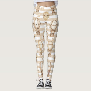 Cute Teddy Bear Hot Air Balloon Neutral Pattern 5 Leggings