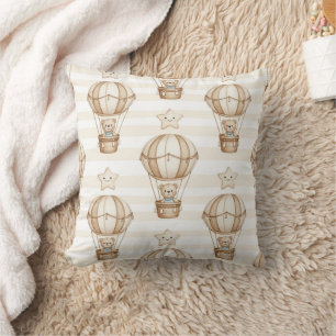 Cute Teddy Bear Hot Air Balloon Neutral Pattern 5 Throw Pillow