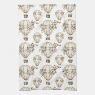 Cute Teddy Bear Hot Air Balloon Neutral Pattern 6 Kitchen Towel