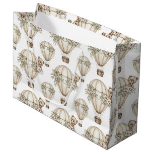 Cute Teddy Bear Hot Air Balloon Neutral Pattern 6 Large Gift Bag