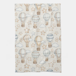 Cute Teddy Bear Hot Air Balloon Neutral Pattern 7 Kitchen Towel