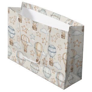 Cute Teddy Bear Hot Air Balloon Neutral Pattern 7 Large Gift Bag
