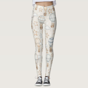 Cute Teddy Bear Hot Air Balloon Neutral Pattern 7 Leggings