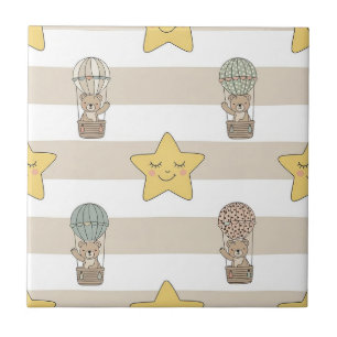 Cute Teddy Bear Hot Air Balloon Neutral Pattern 8 Tile