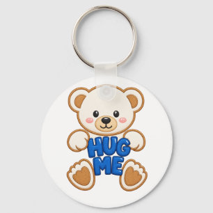 Cute Teddy Bear Hug Me Embroidery Style Cute Bear Keychain