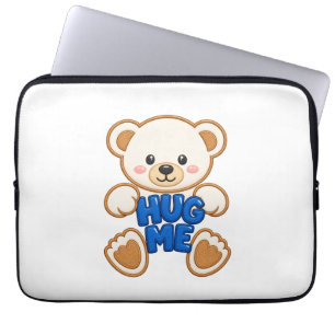 Cute Teddy Bear Hug Me Embroidery Style Cute Bear Laptop Sleeve