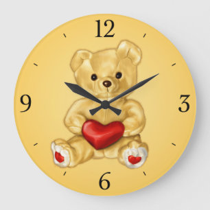 Cute Teddy Bear Hypnotist Yellow Children's Large Clock
