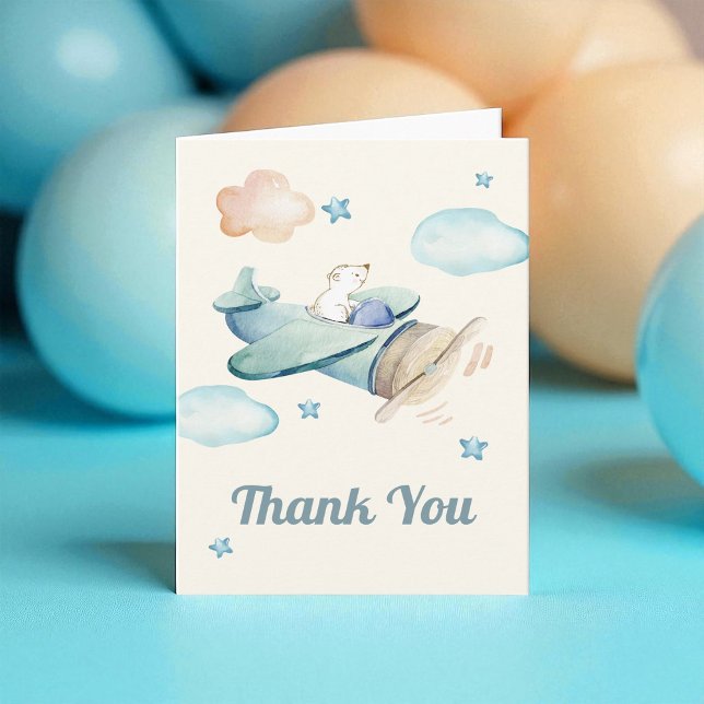 Cute Teddy Bear in Airplane Baby Shower Thank You Card (Creator Uploaded)