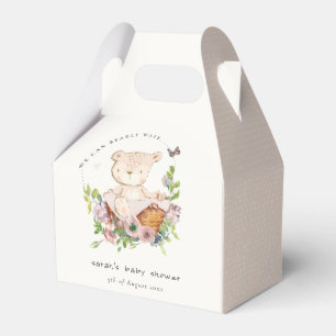 Cute Teddy Bear In Flower Basket Pink Baby Shower Favor Box