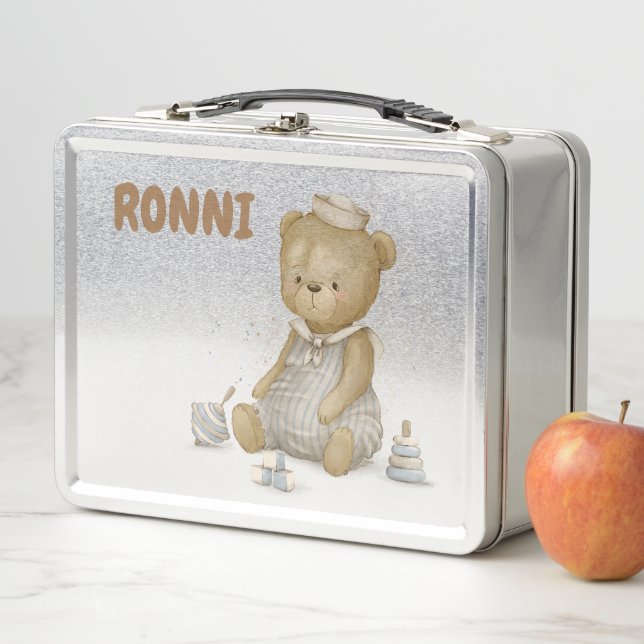 cute teddy bear in flowers metal lunch box (In Situ)