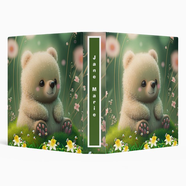 Cute Teddy Bear in Garden Honey Bee Custom  Binder (Background)