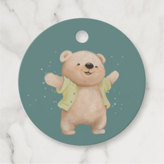 cute teddy bear in peonies favour tags