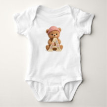 Cute Teddy Bear Initial A Baby Girl Bodysuit
