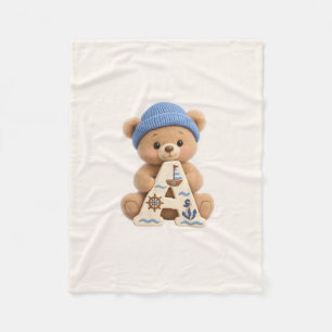 Cute Teddy Bear Initial A Sailor Baby Boy Blanket
