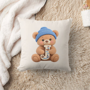 Cute Teddy Bear Initial J Baby Boy Throw Cushion