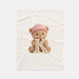 Cute Teddy Bear Initial K Baby Girl Blanket