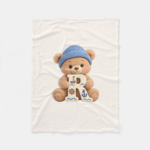 Cute Teddy Bear Initial R Sailor Baby Boy Blanket