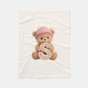 Cute Teddy Bear Initial S Baby Girl Blanket