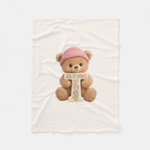 Cute Teddy Bear Initial T Baby Girl Blanket