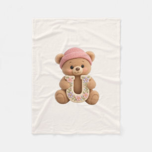 Cute Teddy Bear Initial U Baby Girl Blanket