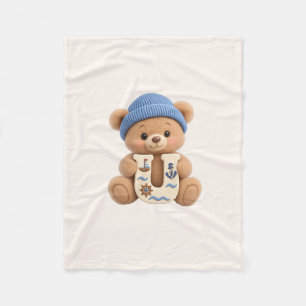 Cute Teddy Bear Initial U Sailor Baby Boy Blanket