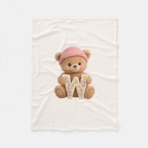 Cute Teddy Bear Initial W Baby Girl Blanket