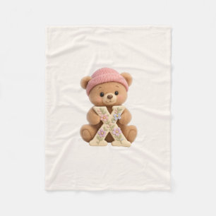 Cute Teddy Bear Initial X Baby Girl Blanket