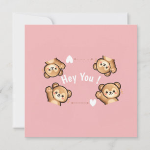 Cute Teddy Bear Invitation Card – Hey You Pink
