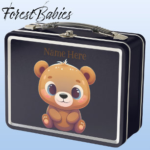 Cute Teddy Bear Kids Animal Cartoon Graphic Metal Lunch Box