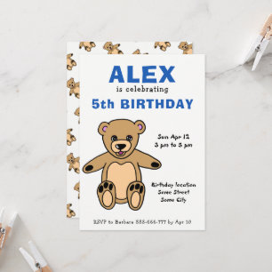 Cute Teddy Bear Kids Boy Birthday  Invitation