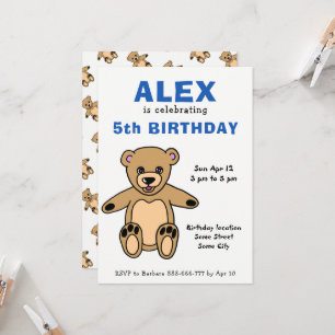Cute Teddy Bear Kids Boy Birthday  Invitation