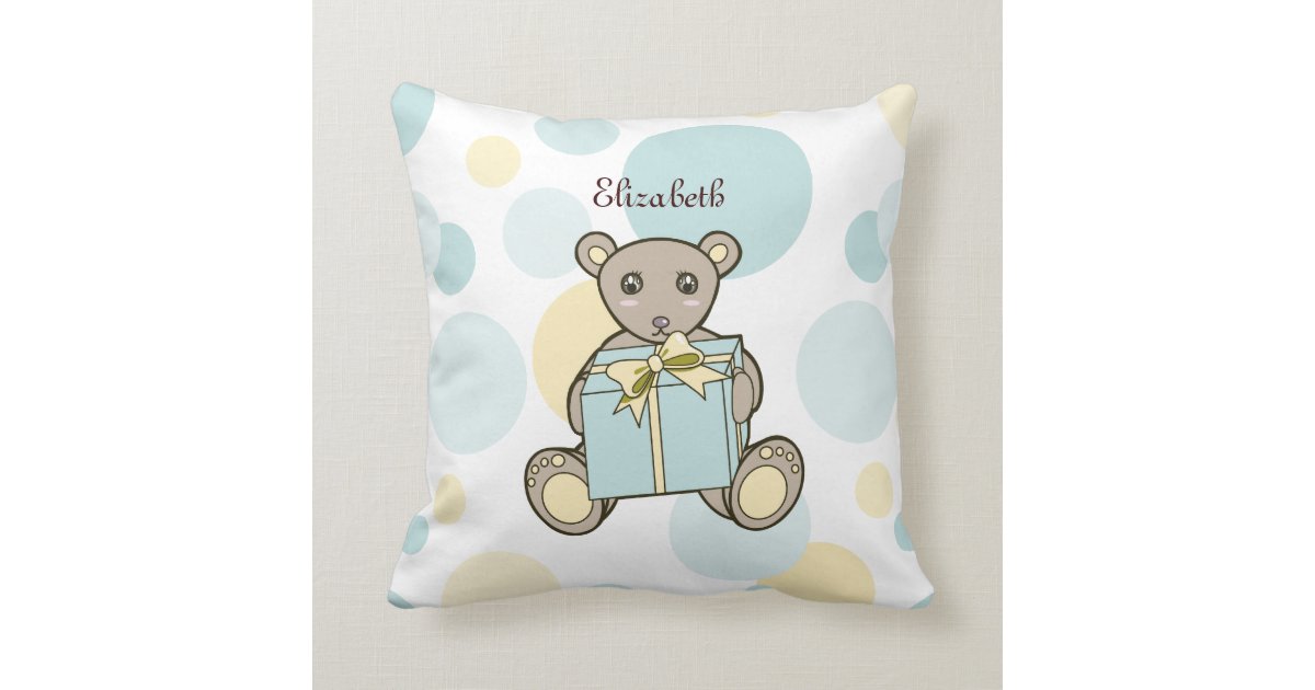 Cute Teddy Bear Kids Cartoon Personalized Name Throw Pillow Zazzle