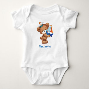 Cute Teddy Bear Littlle Sailor Personalized Baby Bodysuit