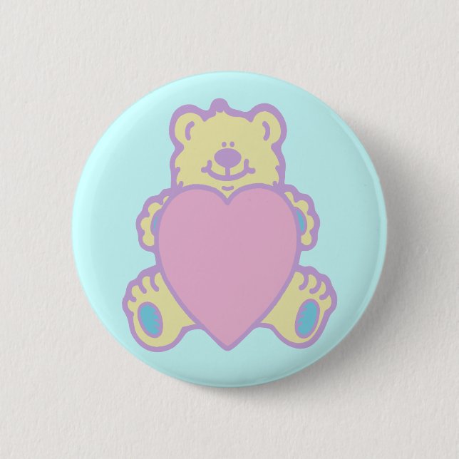Cute Teddy Bear Love Heart 2 Inch Round Button (Front)